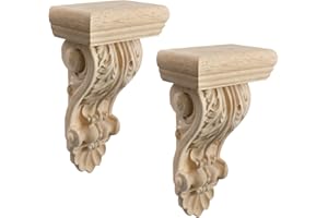 Woogim 2PCS Wood Carved Corbel Traditional Wooden Corbels Rubber Wood Carved Corbel 2.33" T 3.96" W 7.09" H
