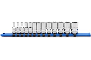 MIXPOWER 1/4" Drive Mid-Length Socket Set with Storage Rails, 13-Piece, 6 Point, 4-15mm, CR-V, Metric, Semi-Deep Socket Set