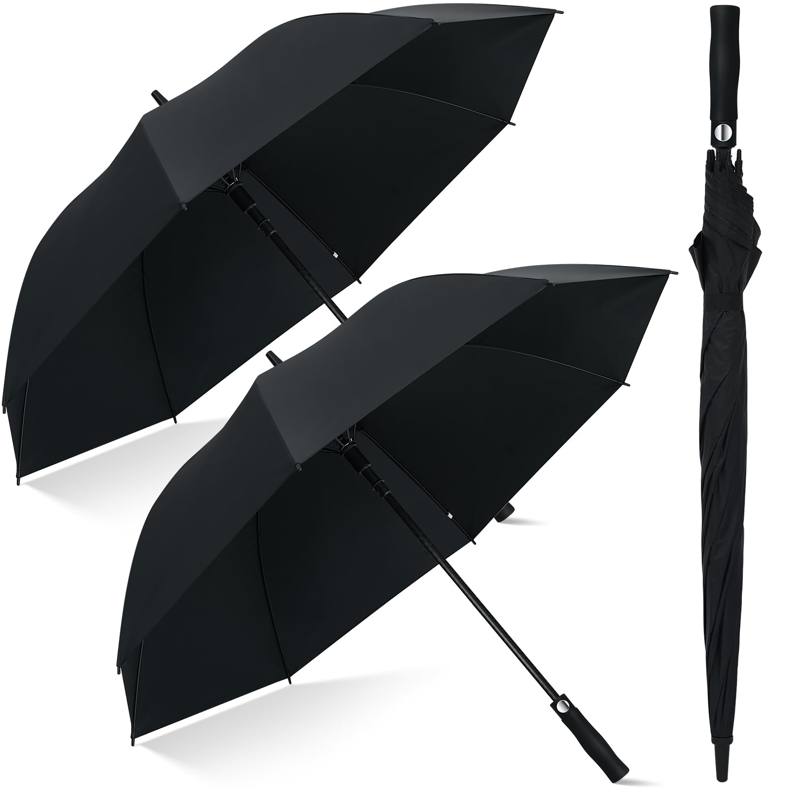 Weewooday 2 Pcs 54 Inch Golf Umbrella Windproof Extra Large, Automatic Open, Golf Sports UV Protection Waterproof Windproof for Rain Sun Wedding(Black,54 Inch/137 cm,Straight Handle)