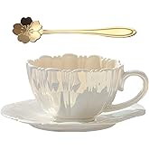 amokk Porcelain Coffee Mugs Flower Shaped Tea Cup and Saucer Set for Housewarming Gift Home Decor (White)