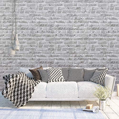 Timeet 17.7" x 197" Grey Brick Wallpaper Peel and Stick Wallpaper Self