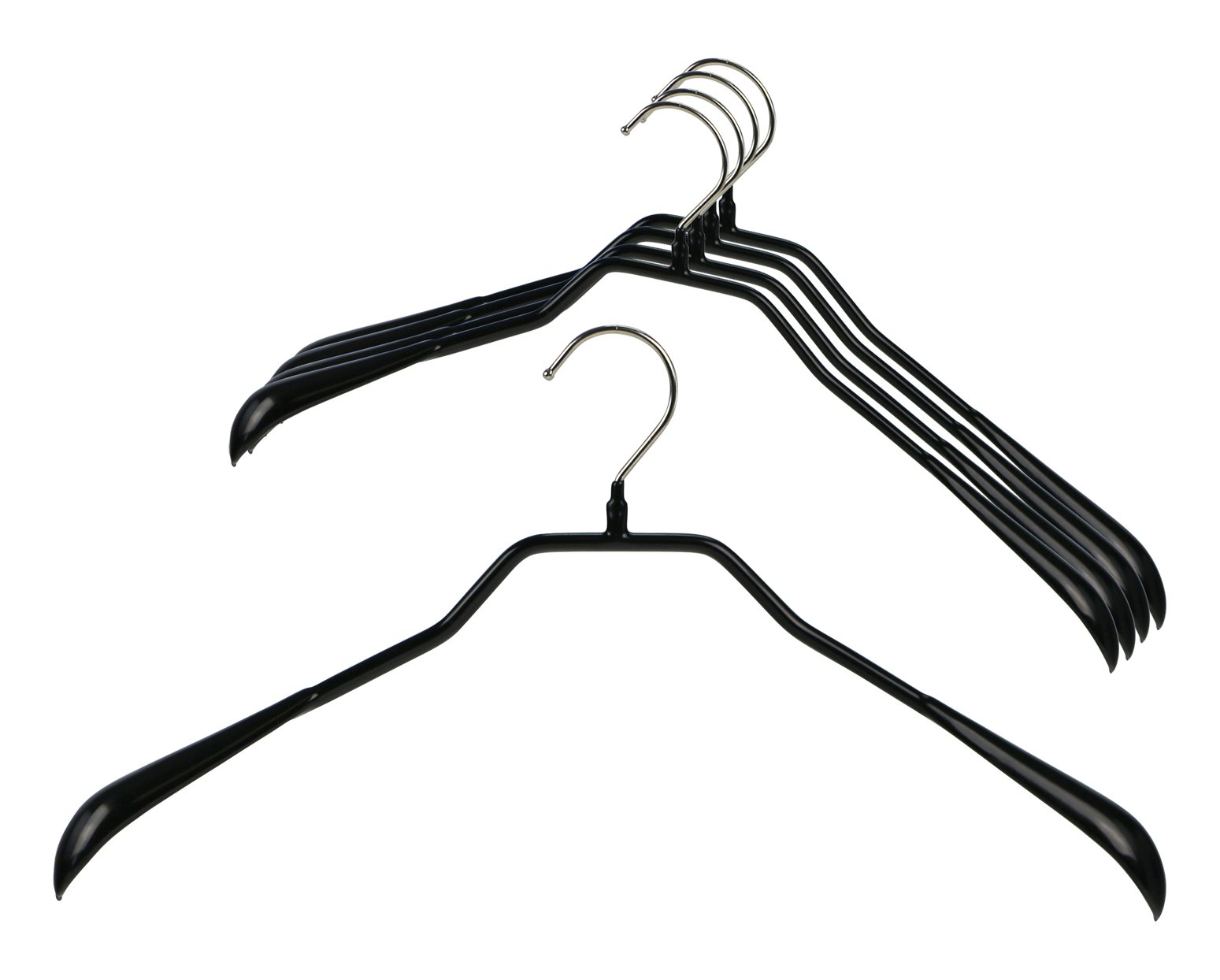 Mawa by Reston Lloyd BodyForm Series Non-Slip Space-Saving Extra Wide Clothes Hanger For Jackets, Suits & Coats, Style 46/L, Set of 5, Black