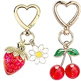 Finduat Cute Cherry Keychain Strawberry Keychain Set, Kawaii Heart Flower Daisy Bag Purse Charms for Women Car Keys Decor Gifts Stuff Accessories