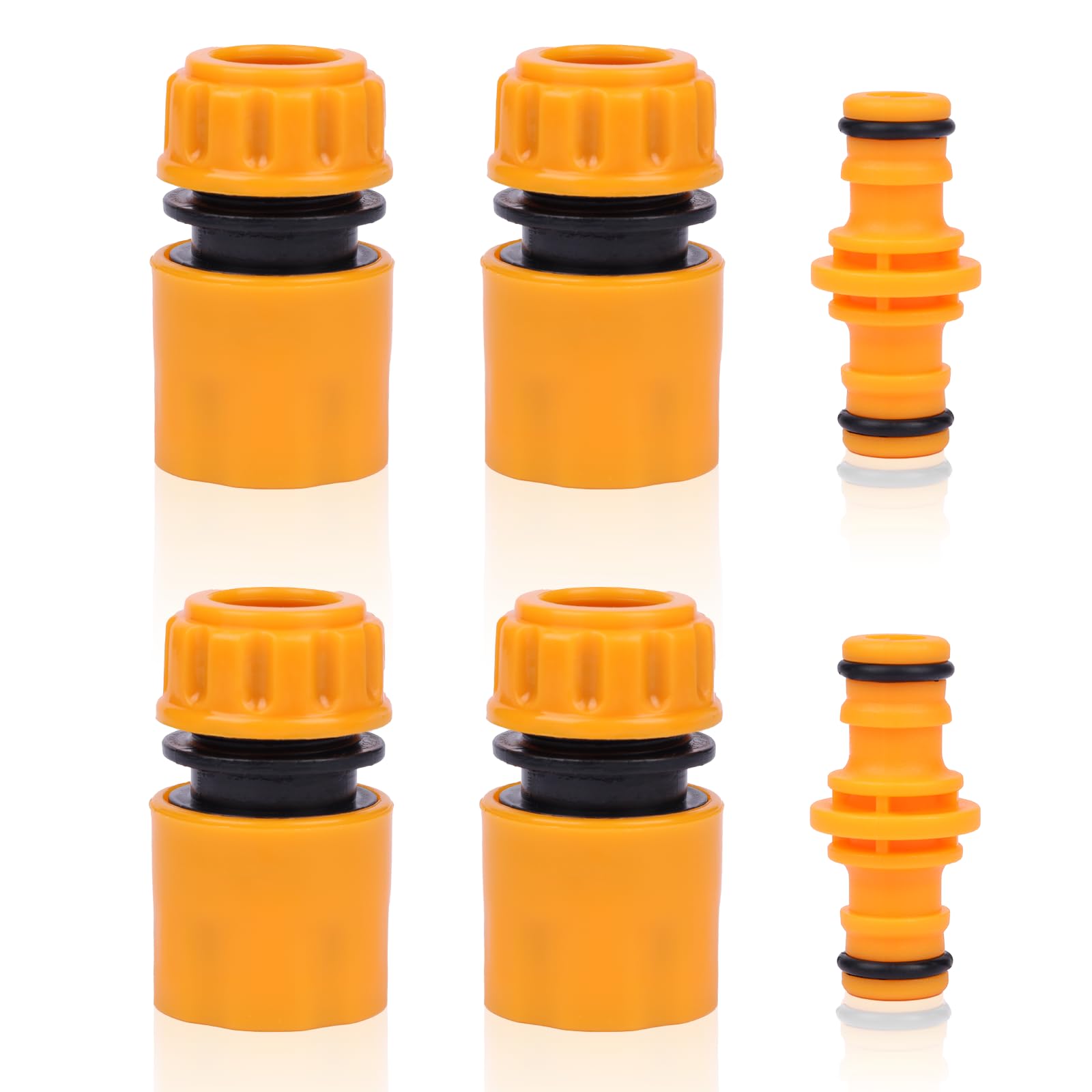 Set of 6 Garden Hose Connectors Set, 4 Pcs Hose End Quick Connectors and 2 PCS Double Male Hose Connectors
