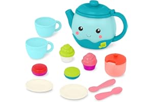 B. toys – Toy Tea Set – 17 Pieces Playset – Sounds & Lights – Shape Sorting Desserts – 18+ Months – Musical Tea Party