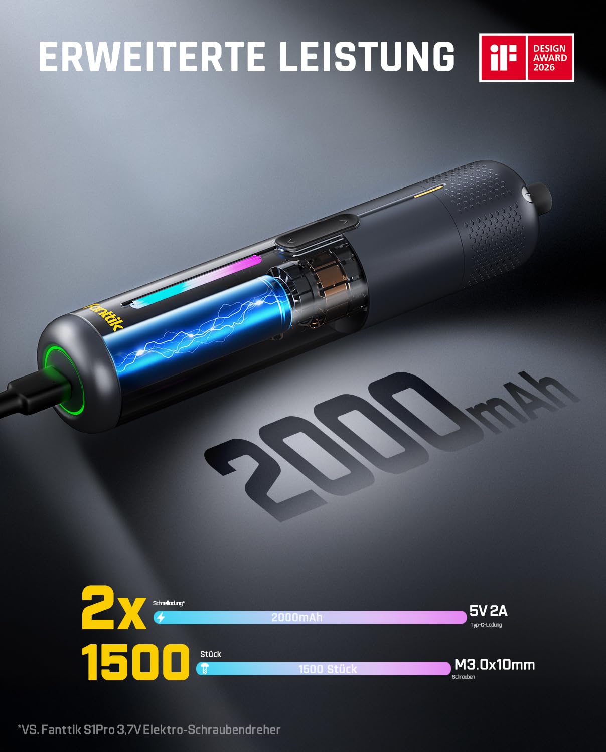 Fanttik S2 Pro 3,7V Elektroschrauber, Akku-Schrauberset, 7 Drehmoment (0,5 bis 6 Nm), 20 magnetische Bits, 1/4-Zoll-Sechskant-Aufnahme mit 90°-Adapter, geeignet für Möbel und Haushaltsreparaturen 5