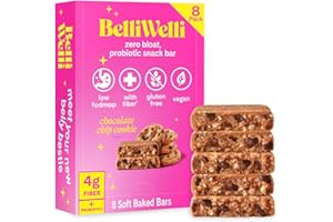 BELLI WELLI Belliwelli Soft Baked Probiotic Snack Bars | Gluten-Free, Dairy-Free, Vegan, Low-FODMAP | High-Fiber, Healthy & Tasty | Chocolate Chip (8 Pack)