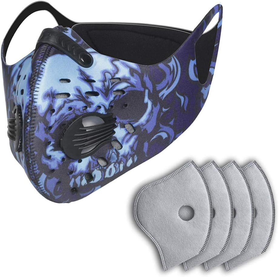 Dust Mask Cycling Mask with 2 Valves and 4 Activated Carbon,for Running, Biking, and Woodworking Mowing Sawdust Outdoor Activitie(Black-nylon)