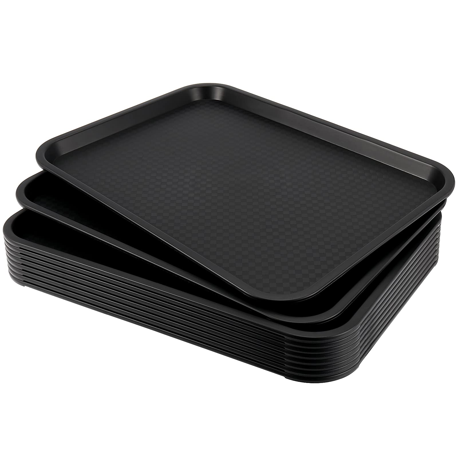 Photo 1 of 10 Pack Black Plastic Fast Food Tray, 16 x 12 Inch Plastic Cafeteria Trays with Textured Surface, Rectangular Fast Food Serving Trays for Serving and Carrying Food in Restaurant Cafeteria
