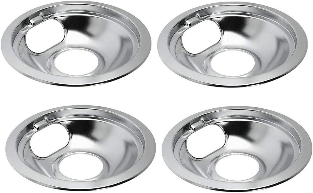 Juner 4 Pack Electric Range Chrome Reflector Bowls with Locking Slot Drip Pan 6/8 in Fits Whirlpool, Frigidaire Tappan (C)