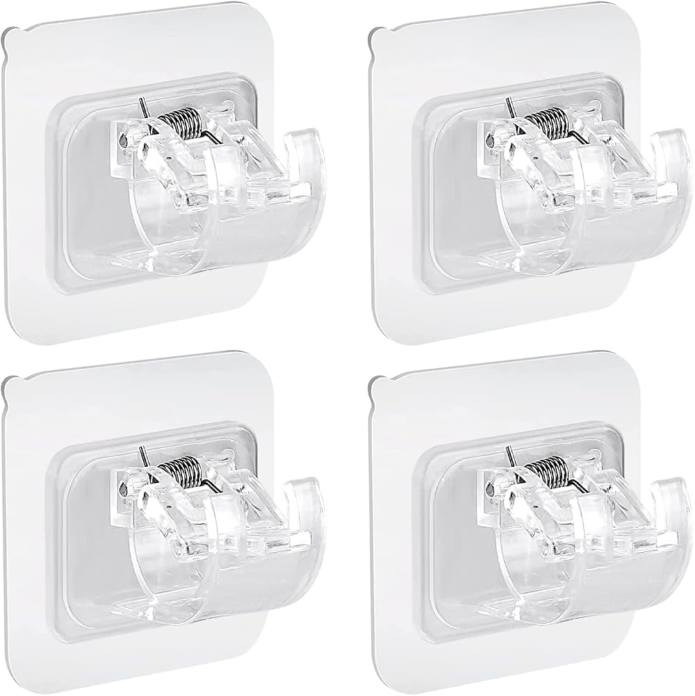 Bohoray 4Pcs Self Adhesive Curtain Rod Brackets Wall Mount Clips Clear