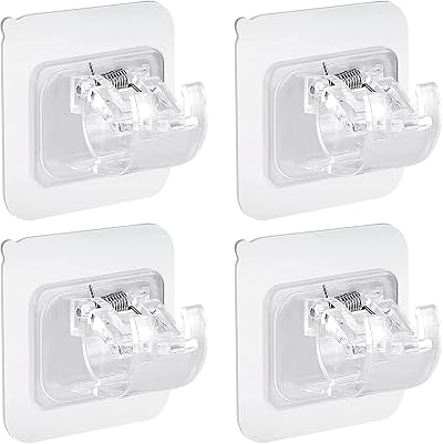 Bohoray 4Pcs Self Adhesive Curtain Rod Brackets Wall Mount Clips Clear