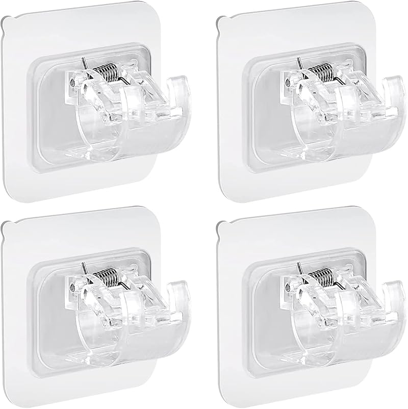 Bohoray 4Pcs Self Adhesive Curtain Rod Brackets Wall Mount Clips Clear