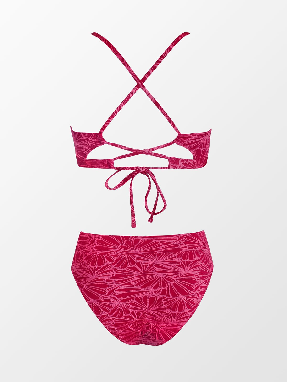 CUPSHE Bikini Sets for Women Bathing Suit High Waisted Scalloped V Neck Two Pieces Swimsuit,L Fuchsia Red - Image 5