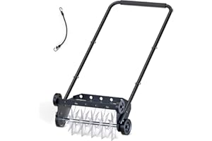 Lawn Aerator, 18 Inch Push Spike Aerator, Rotary Lawn Aerator, 4 Wheels Manual Scroll Aerator Lawn Tool, for Aerating Lawns Y