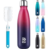 BOGI Insulated Water Bottle, 17oz Stainless Steel Water Bottles, Leak Proof Sports Metal Water Bottles Keep Cold for 24 Hours and Hot for 12 Hours BPA Free kids water bottle for School (DBlue Red)
