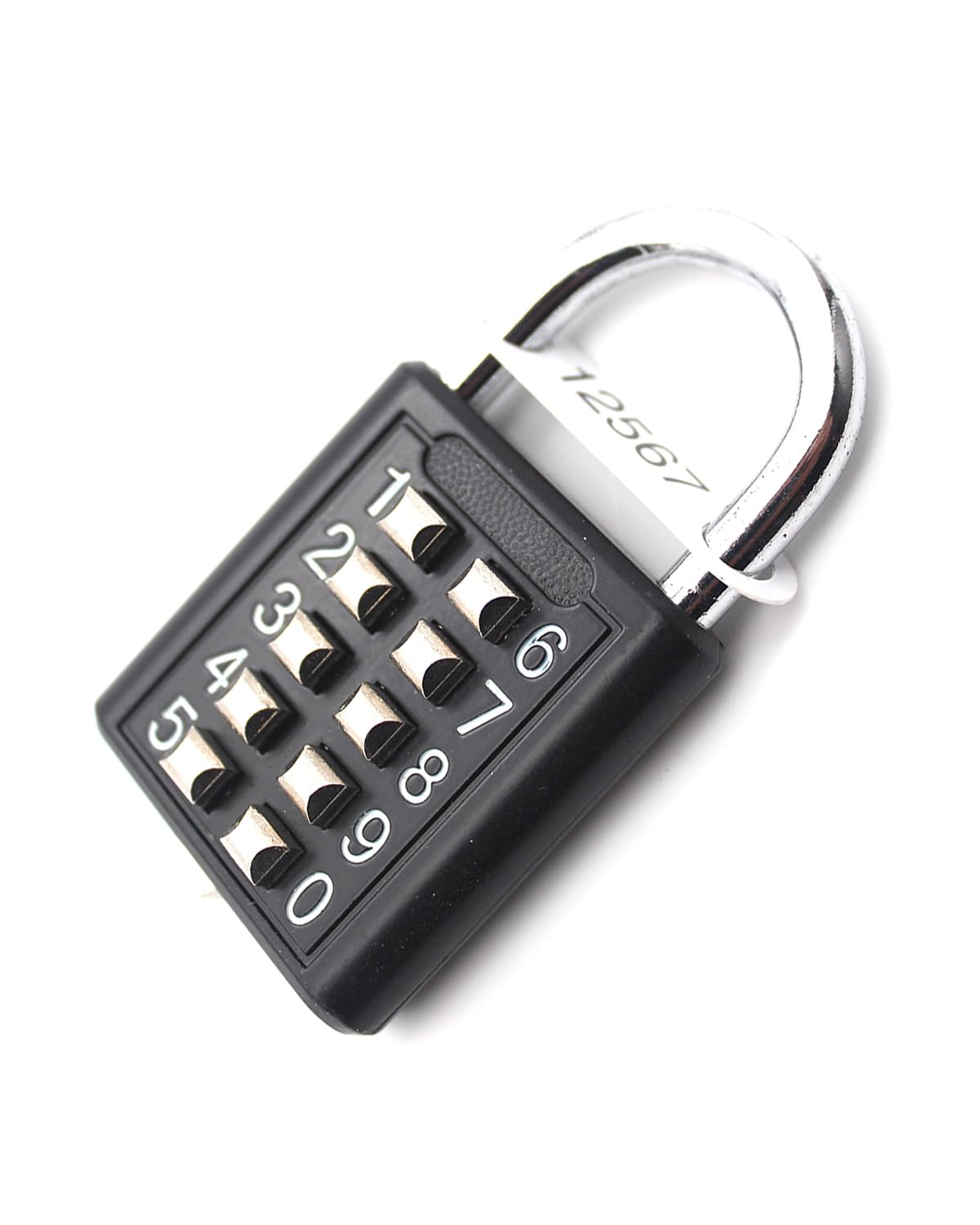 zeng 10-Digit Push Button Combination Padlock – 5-Preset Unchangeable Code, Black Aluminum Alloy for Gym Locker, Toolbox, Fence, Cabinet