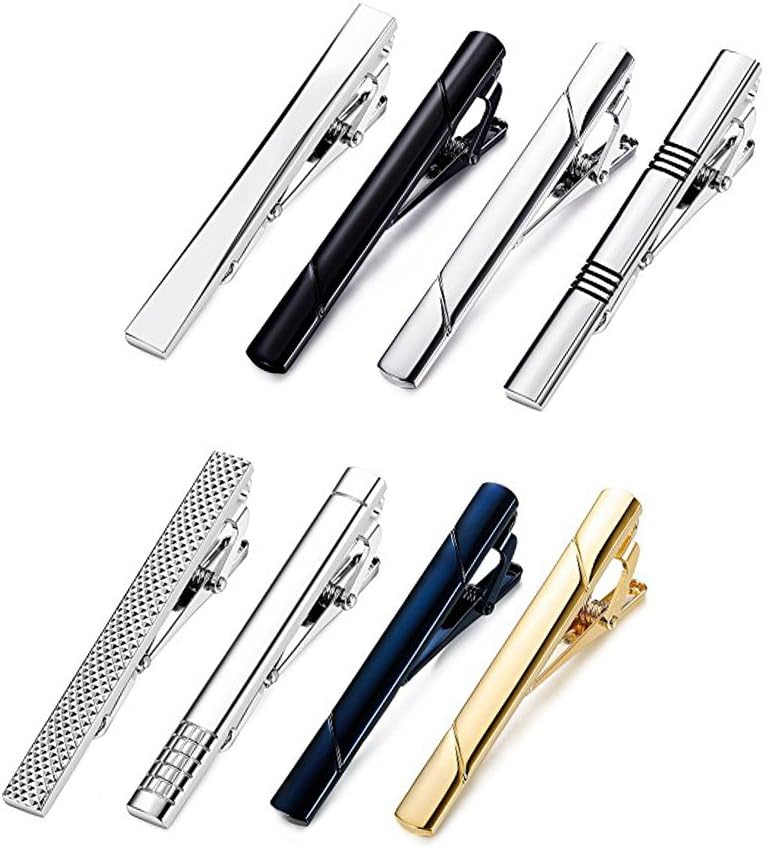 FJSM Tie Clips Set 8 pcs Mixed Colored Tie Bar Skinny Stainless Steel for The Man Fashion Luxury Exquisite Necktie Accessories Tie Clip Metal for Groomsmen, Businessmen (Blue, Black, Gold, Silver)