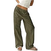 Verdusa Women's Ultra Low Waist Straight Leg Pants Casual Loose Trousers with Pockets