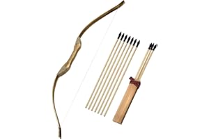 BASBON Kids Bow and Arrow Set, 32 Inch Archery Set Handmade Wooden Toy Bow and Arrow for Kids 4-6 8-12, Cosplay Game Costume Prop Play, 1 Bows 1 Quivers and 10 Wood Arrows, Gifts for Youth Boys & Girls