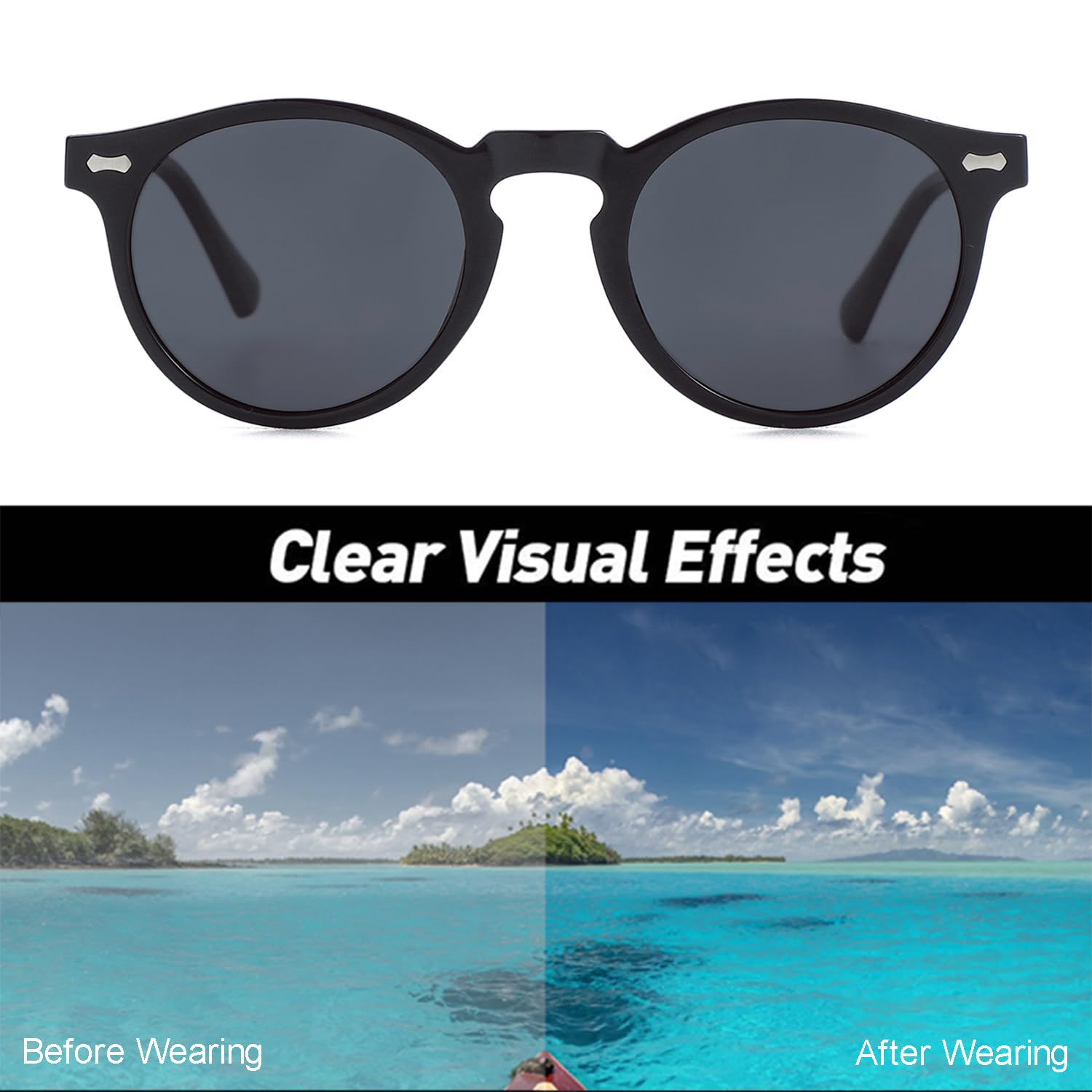Gleyemor Vintage Polarized Sunglasses for Men Round Sunglasses UV400 Protection Retro Hand-crafted Acetate Frame