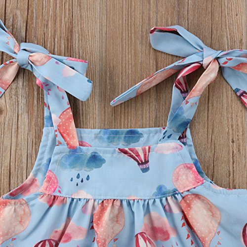 Baby Newborn Girls Summer Clothes Hot Air Balloon Print Suspender Vest +Watermelon Red Bloomers 2 pcs Casual Suit (Pink Blue, 6-12M)