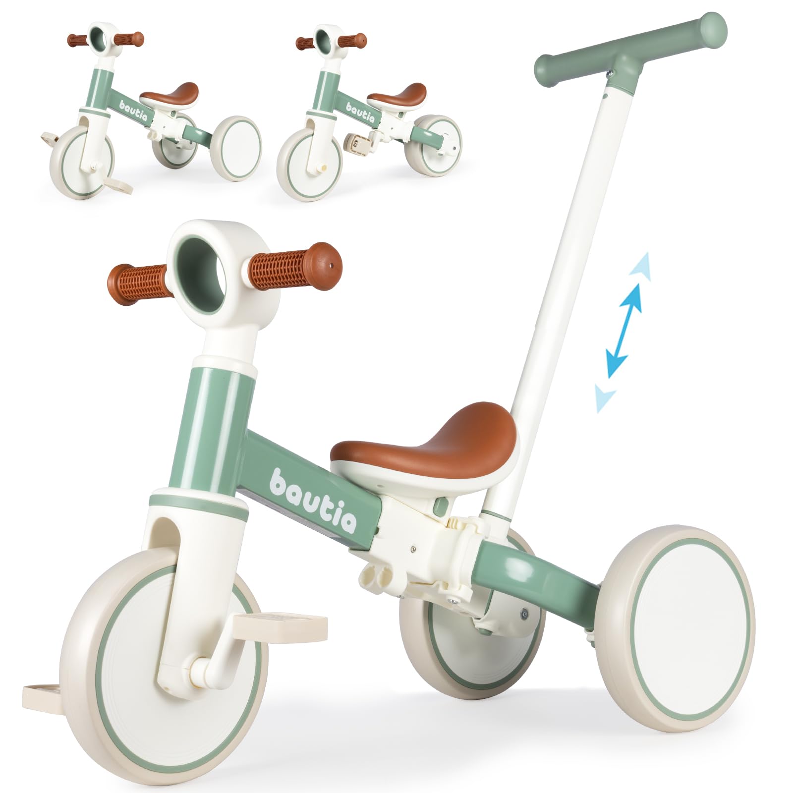 Photo 1 of Bautia Kids Tricycle for Toddlers 1-3 with Push Handle, 5 in 1 Baby Balance Bike Toy for 1-4 Years Old Boys Girls Gift with Removable Pedals, Mint (No Parent Steering Version)
