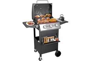 Cyphyja 3 Burner BBQ Gas Propane Grill, 30000 BTU Grill for Summer Cook/Camp/Gift, Stainless Steel Barbecue Grill for Patio/Deck/Backyard