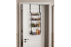 IDEALHOUSE over Door Organizer 4-Tier Metal Hanging Spice Rack, Heavy Duty Pantry Storage Shelf with Adjustable Baskets, Wall