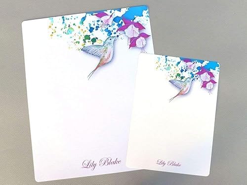 Amazon Com Complete Personalized Stationery Letter Writing Set Hummingbird Fuchsia Set Of 24 Floral Garden Custom Writing Paper Set Women S Monogrammed Flat Note Cards Monogram Correspondence Sheets Handmade
