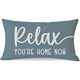 PANDICORN Decorative Throw Pillow Covers 12x20 Inch Relax Home Dusty Blue Outdoor Farmhouse Fall Winter Decorations Sayings Cozy Lumbar Pillow Case for Home Porch Living Room Sofa Couch Decor