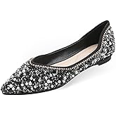 Women‘s Rhinestone Flats Sparkle Pointed Dress Shoes Memory Foam Wedding Work Comfortable Ballet Flats for Prom Evening Business