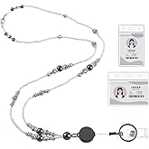Teacher Lanyards for Id Badges and Keys, Beaded Badge Lanyard with Retractable Reel Pearl Necklace Cute Lanyards for Women (Black)