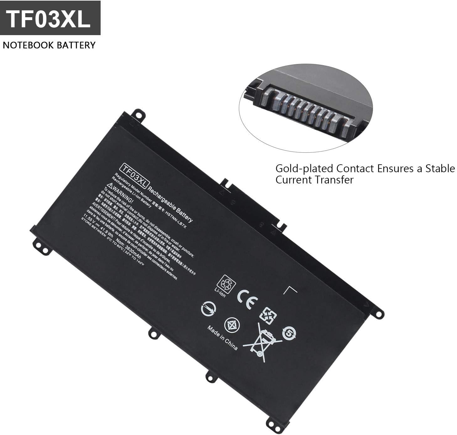 920070-855 TF03XL Laptop Battery for HP Pavilion 15-CC 15-CD 14-BF 15-CC0XX 15-CC1XX 15-CD0XX 15-CC123CL 15-CC561ST 15-CC154CL 15-CC184CL 15-CD075NR 17-AR050WM 14-BF050WM 14M-CD0001DX 14-CD0056TX - Image 3