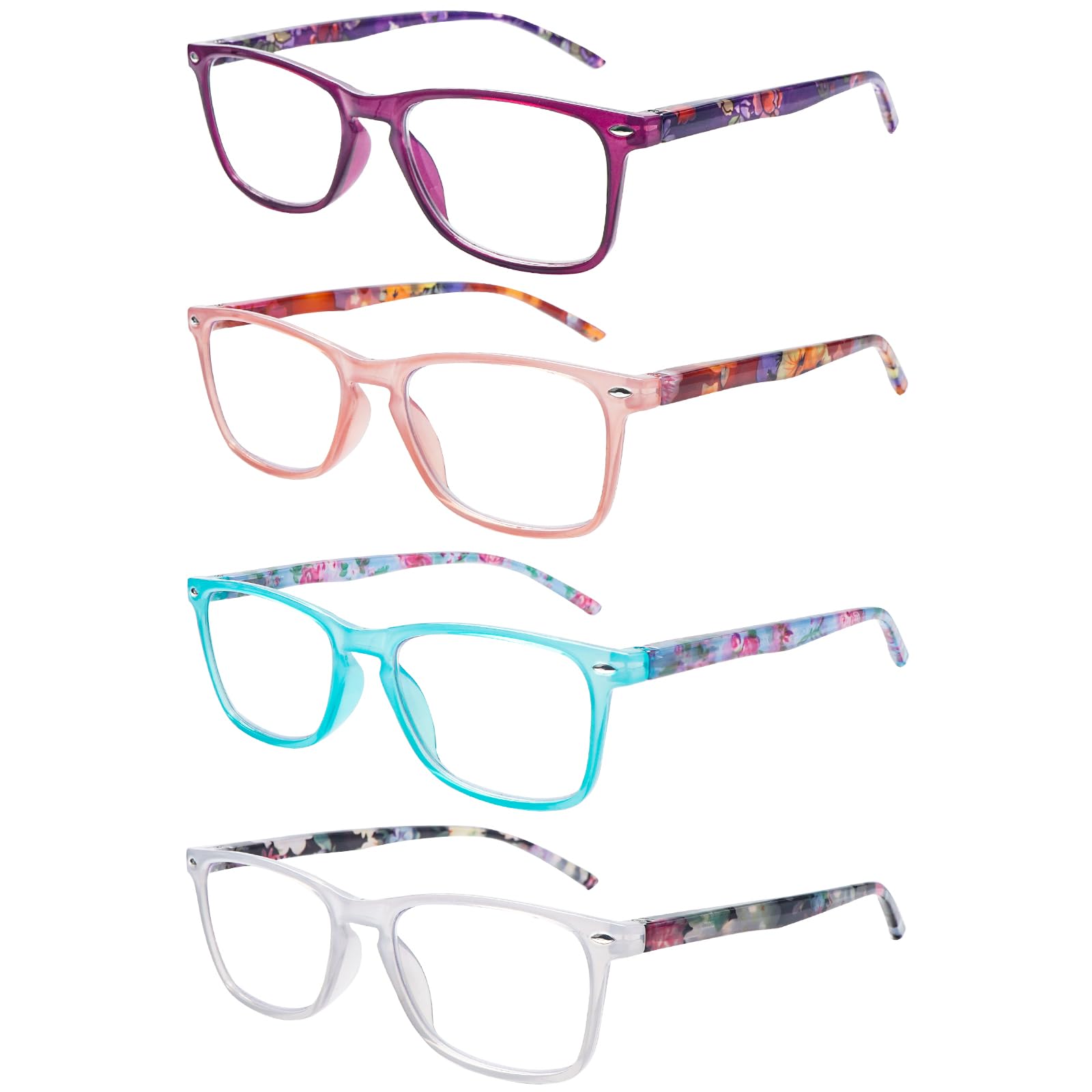 ZONLON 4 Pack Ladies Reading Glasses Blue Light Blocking, Anti Glare Stylish Spring Hinge Readers for Women （4 multicolor C2 0.5 +）