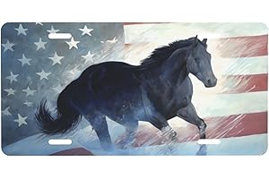 CFPOLAR Patriotic Horse American Flag License Plate, Decorative Car Front License Plate, Aluminum Novelty License Plates Vanity Tag Metal Car Plate for Women Men 6 X 12 Inch