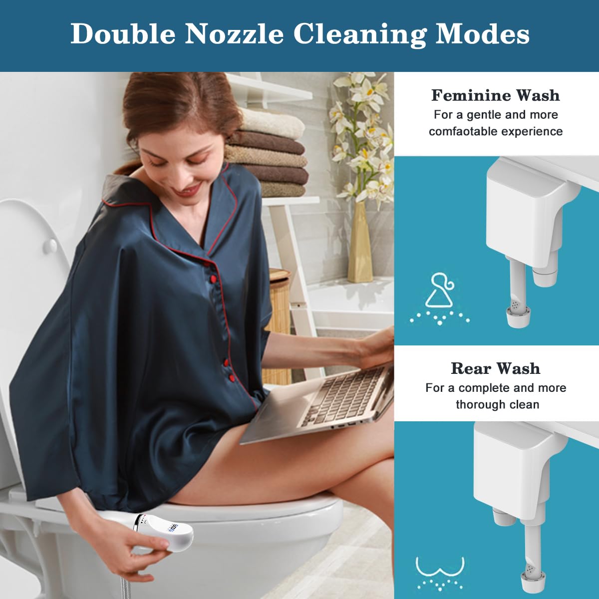 Bidet,Soosi Ultra Slim Self Cleaning Dual Nozzle (Frontal Rear/Feminine Wash) Fresh Cold Water Bidet Attachment for Toilet Non-Electric Bidets Toilet Seat Attachment Adjustable Water Pressure
