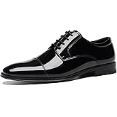 DECARSDZ Mens Faux Patent Leather Classic Lace-up Formal Oxford Tuxedo Dress Shoes