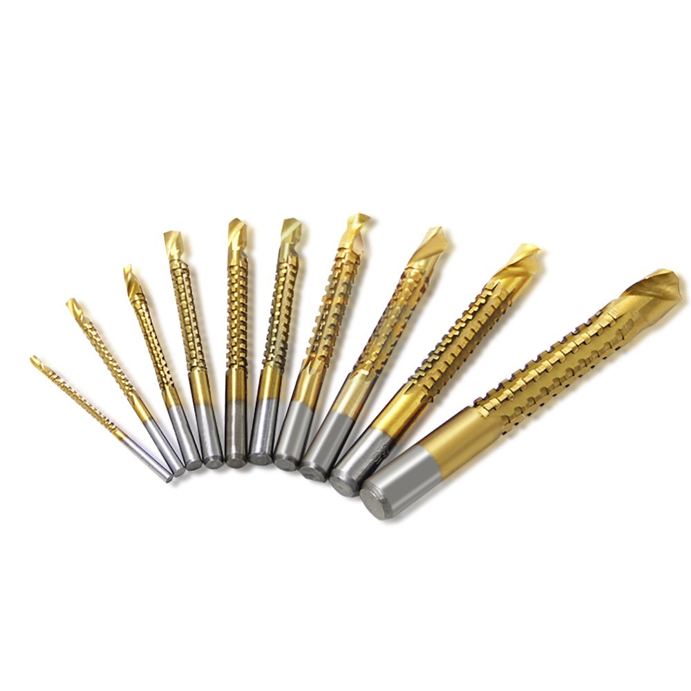 NUZAMAS 10pcs High Speed Steel HS 3-13mm Saw Drill Bits Pulling Groove Wood Metal Plastic Cutting Hole Titanium Coated Sawtooth Bit