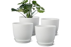 FERLYPOTE Plant Pots 8 Inch Set of 4, Flower Pots with Multi Mesh Drainage Holes, Planters for Indoor Outdoor Garden Plants and Flowers