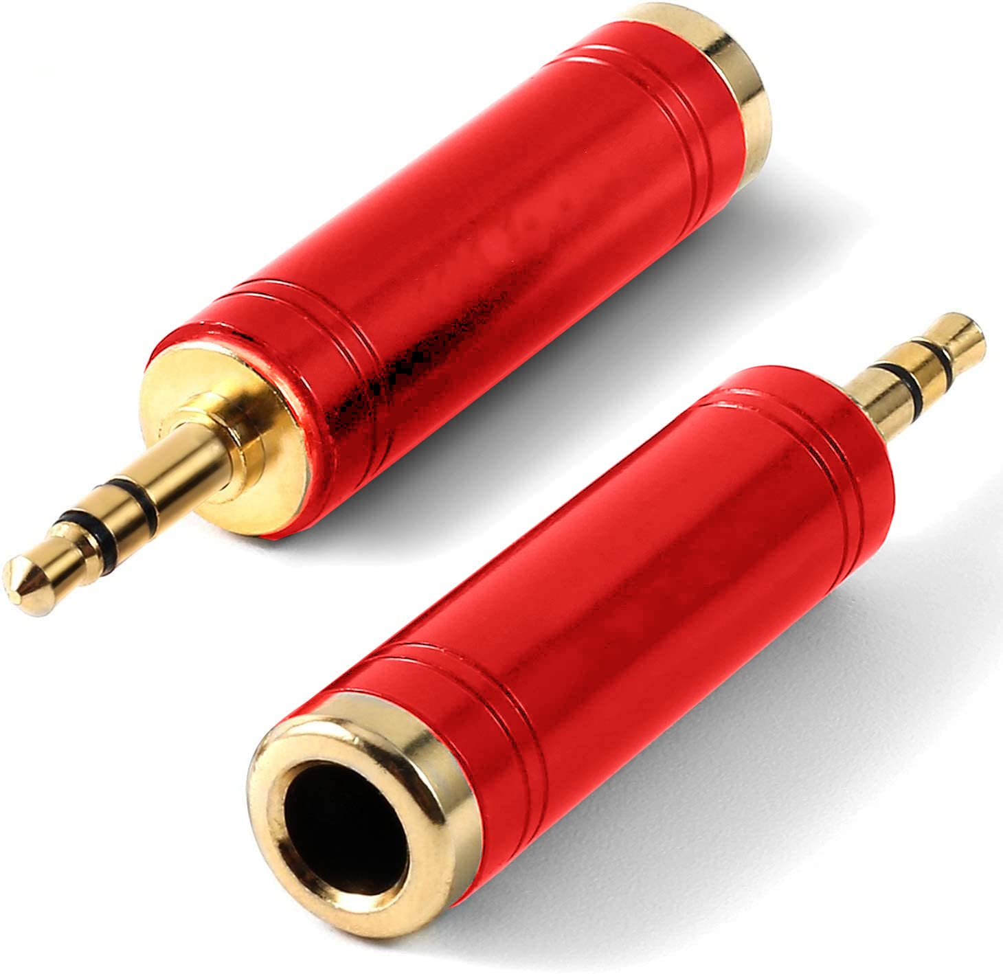 baolongking 1/4'' to 3.5mm Stereo Pure Copper Headphone Adapter,3.5mm(1/8'') Plug Male to 6.35mm (1/4'') Jack Female Stereo Adapter for Headphone, Amp Adapte, (Red) 2-Pack