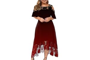 BAXLIMEK Plus Size Dresses for Women,2023 Summer Elegant Sexy Bodycon Lace Patchwork Ruffle Sleeve Wedding Guest Dress