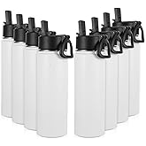 Volhoply Insulated Water Bottles with Straw Bulk 8 Pack,Not Suitable for Sublimation, 22 oz Stainless Steel Sports Bottle with Handle Lid,Metal Travel Water Cups with Wide Mouth(White,8 Set)