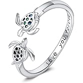 Hancock Turtle Ring Sterling Silver Abalone Shell Open Ring Fashion Turtle Jewelry Ocean Animals Lover Jewelry Gifts for Women