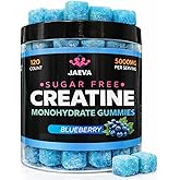 Jaeva Sugar Free Creatine Monohydrate Gummies 5g, 5000mg for Men & Women, Blueberry - 120 Count, Pre Workout Energy Boost, for Building Muscle and Strength, Vegan, Non-GMO - 3rd Party lab Tested