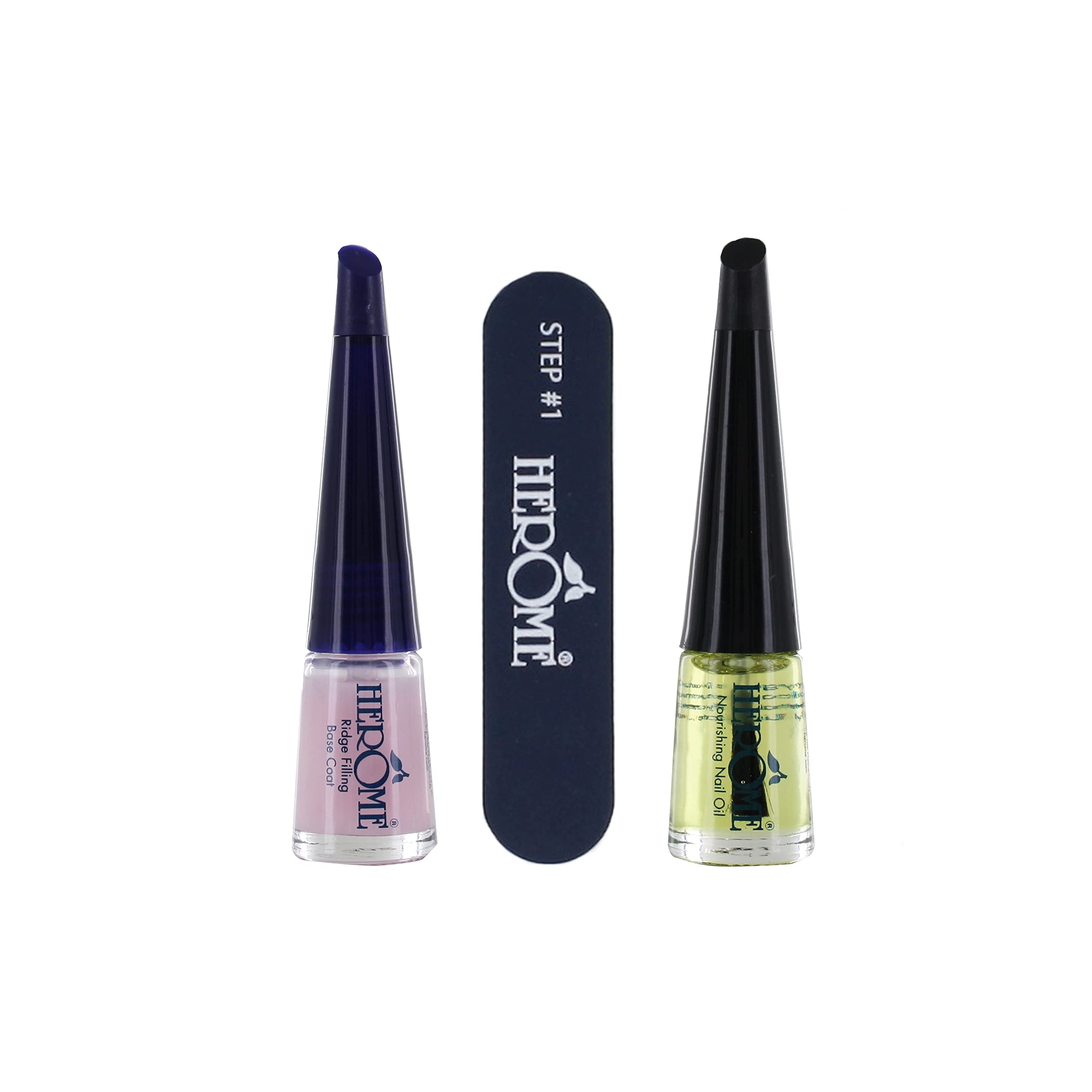 Herome - Nail Essential Set Yellow | Treatment Kit For Dry and Brittle Nails, contains 1 Nourishing Nail Oil, 1 Ridge Filling Base Coat, 1 Polishing Nail File, Results in 30 days