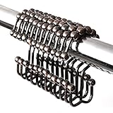 Cosfy 100% Stainless Steel Rust Proof Shower Curtain Rings with Double Hooks Set of 12 (Bronze)