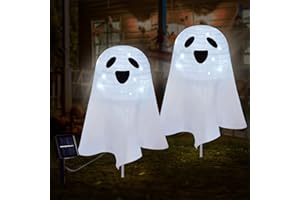 COVBOARD Halloween Solar Ghost Decorations Pathway LED Lights Set of 2, Lighted up Halloween Decoration Stake Outdoor 2 Lighting Modes Suitable for Pathway Yard Garden Decorwith