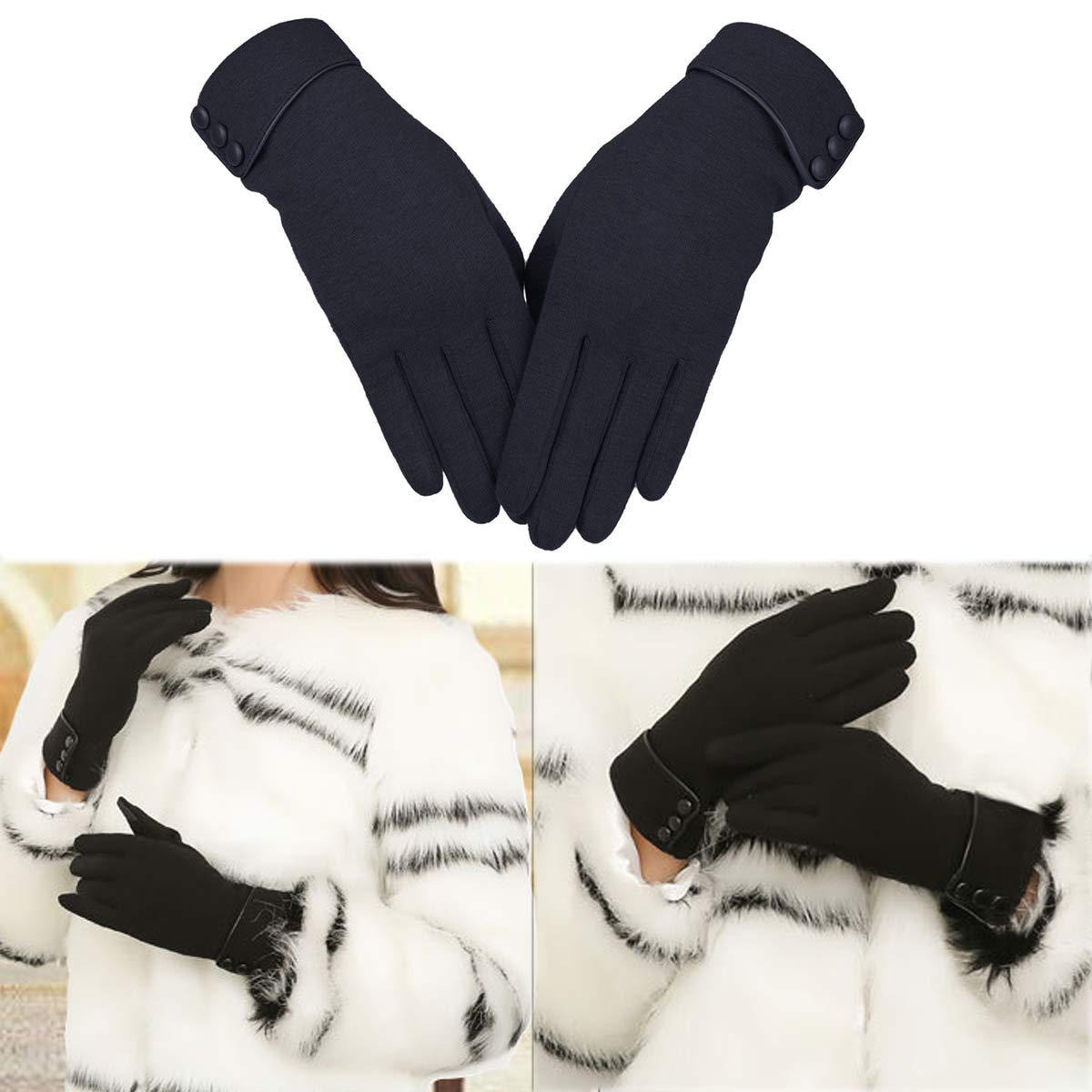 ATIMIGO Winter Warm Touch Screen Gloves for Women Lined Thick Texting Fingers Fleece Mittens