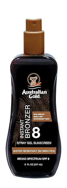 AUSTRALIAN GOLD SPRAY GEL SUNSCREEN WITH INSTANT BRONZER SPF 8, 8 OUNCE